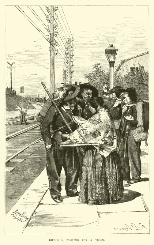 Fuzileiros, esperando, para, um, trem de English School