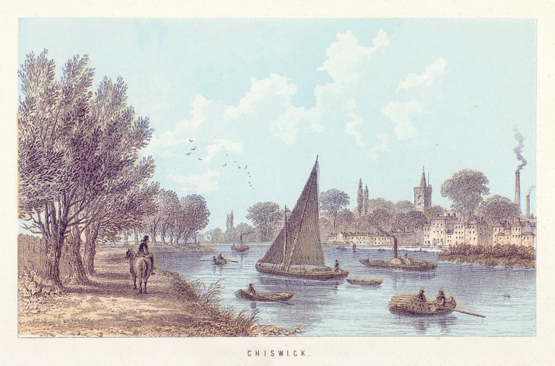 Rio Tamisa: Chiswick (gravura colorida) de English School