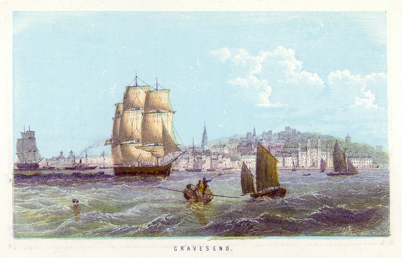Rio Tamisa: Gravesend (gravura colorida) de English School