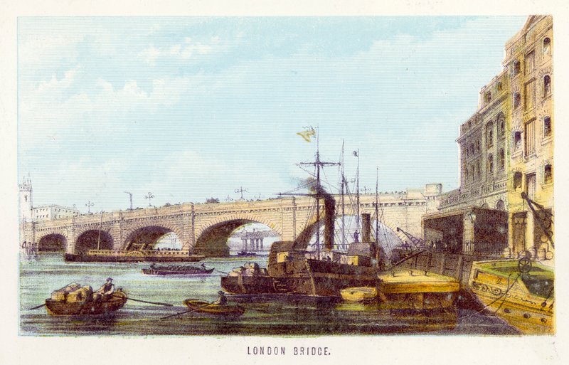 Rio Tamisa: London Bridge (gravura colorida) de English School
