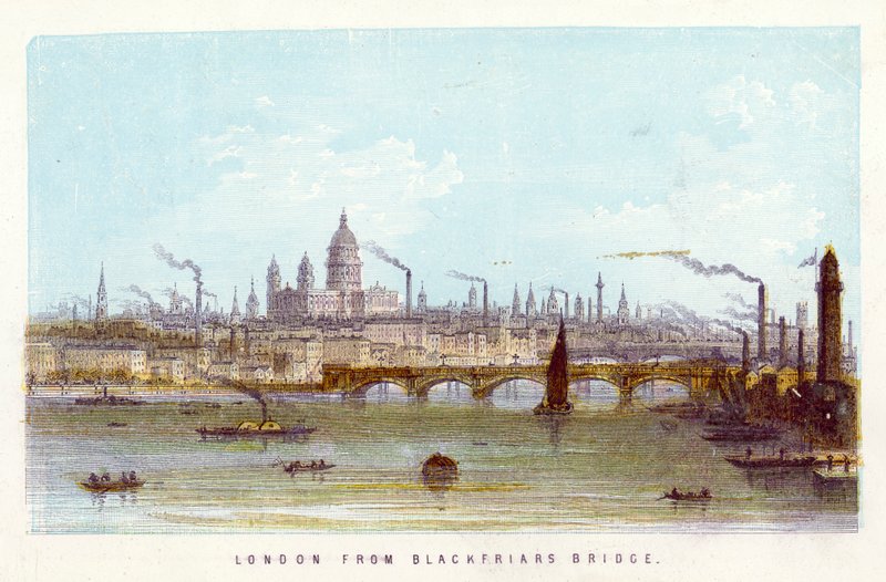 Rio Tamisa: London from Blackfriars Bridge (gravura colorida) de English School