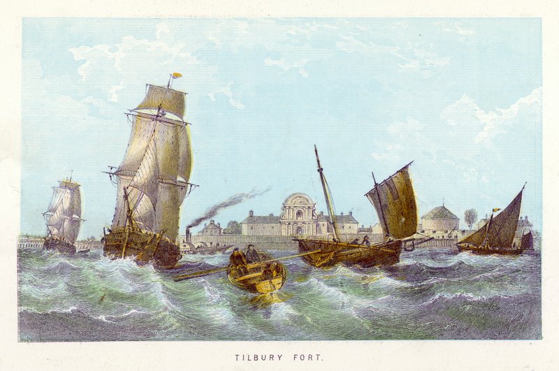 Rio Tamisa: Forte de Tilbury (gravura colorida) de English School