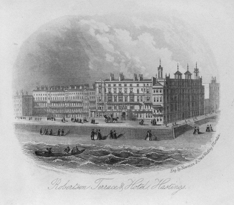 Robertson Terrace e Hotel, Hastings (gravura) de English School