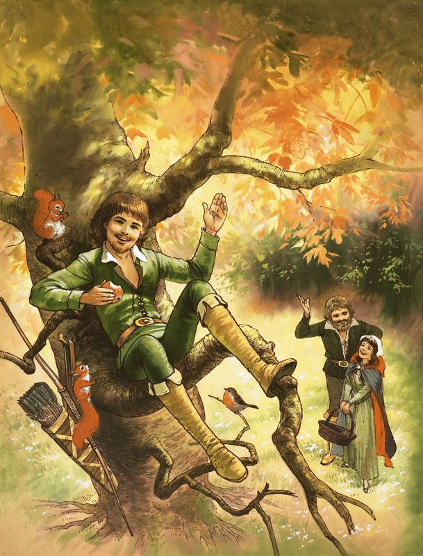 Robin Hood descansando em uma árvore de English School