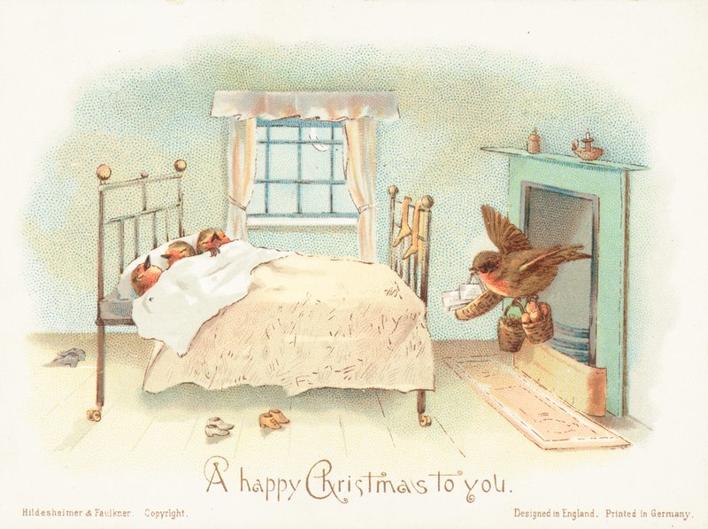Robins dormindo na cama! Cartão de Natal de English School