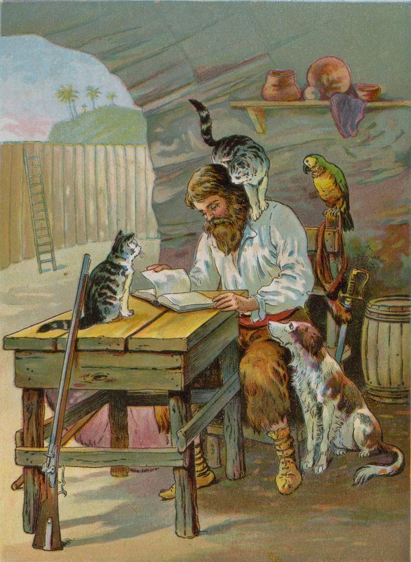 Robinson Crusoe em casa no castelo de English School