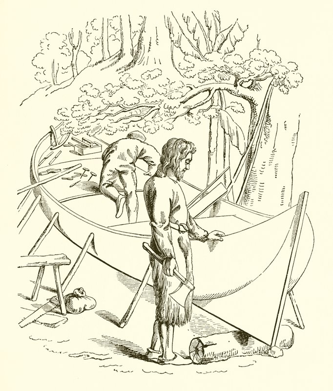 Robinson Crusoe construindo seu barco de English School