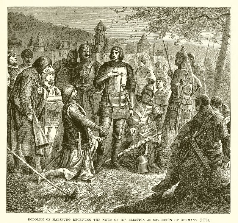 Rodolph de Habsburgo recebendo a notícia de sua eleição como soberano da Alemanha (1273) de English School