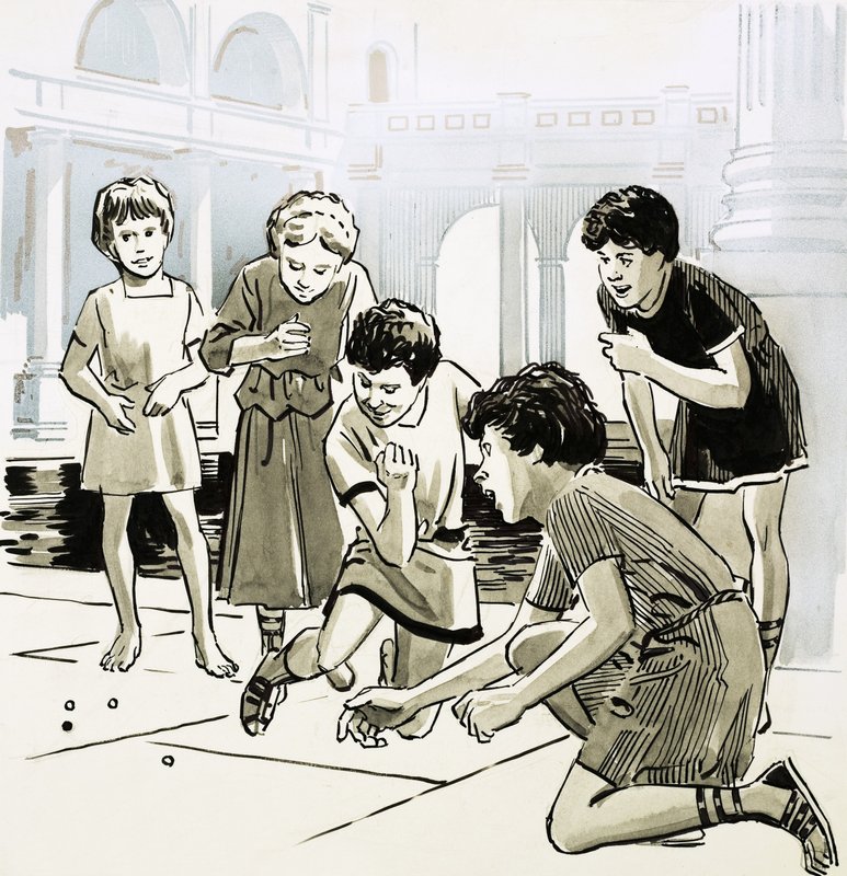 Crianças romanas jogando mármores de English School