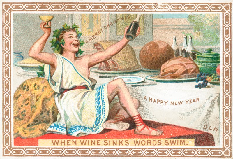 Roman apreciando vinho e festa de Natal, cartão de Natal de English School