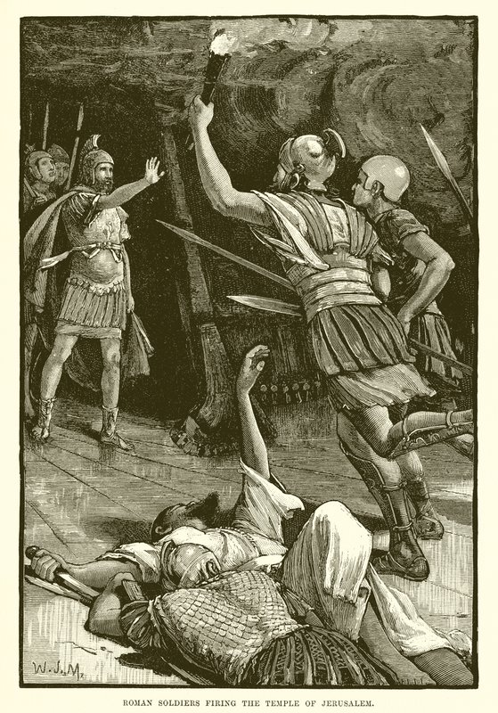 Soldados romanos disparando o templo de Jerusalém de English School