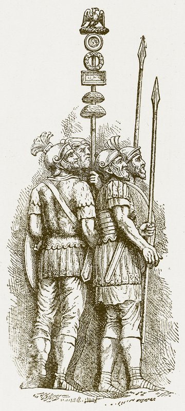 Soldados romanos, ilustração para a História da Inglaterra por HO Arnold-Forster, publicado em 1897 (imagem digitalmente aprimorada) de English School