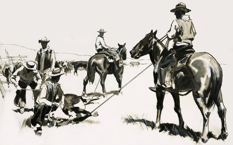 Roping e branding de gado no oeste selvagem de English School