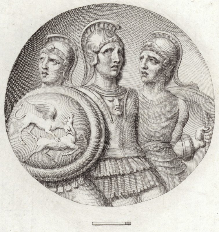 Roundel representando três soldados romanos de English School
