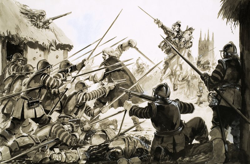 Roundheads lutando Cavaliers no Worcester de English School