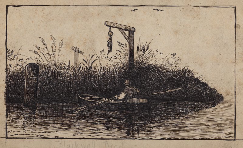 Barco a remos, passagem, um, gallows de English School
