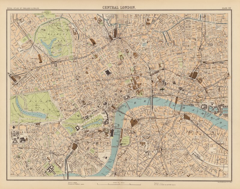 Royal Atlas, c 1900: Central London (lito colorido) de English School