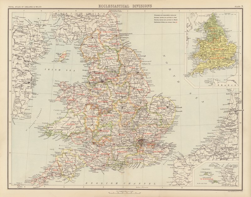 Atlas Real, c 1900: Divisões Eclesiásticas (lito a cores) de English School