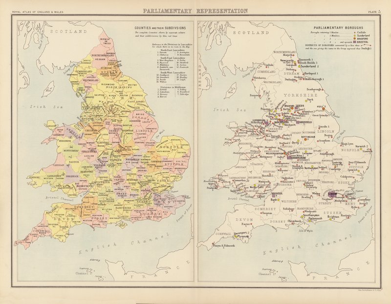 Royal Atlas, c 1900: Representação Parlamentar (lito a cores) de English School