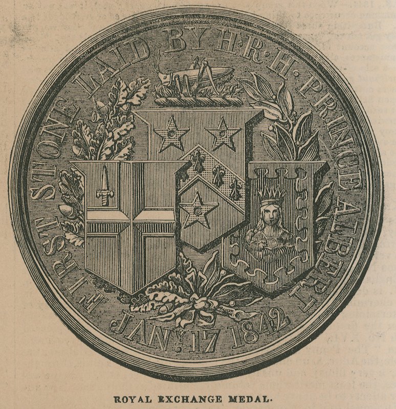 Medalha Real de Intercâmbio, celebrada para comemorar a abertura do Royal Exchange em 1844 de English School