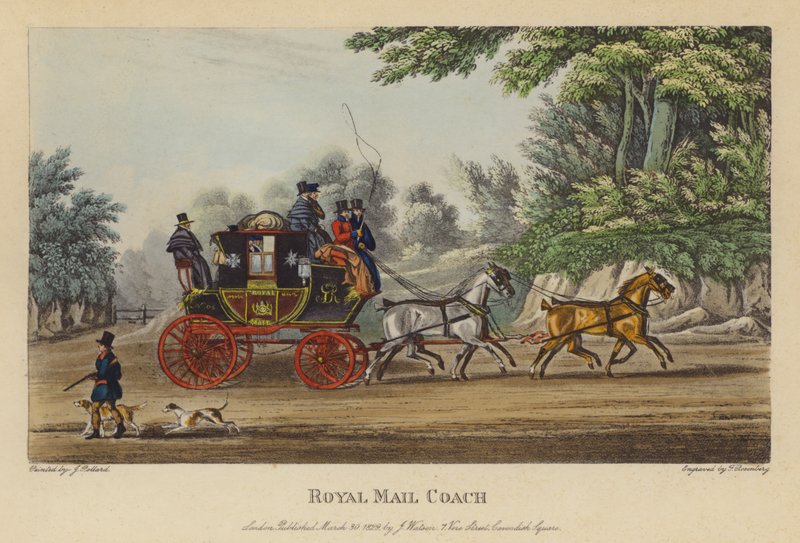 Royal Mail Coach (gravação a cores) de English School