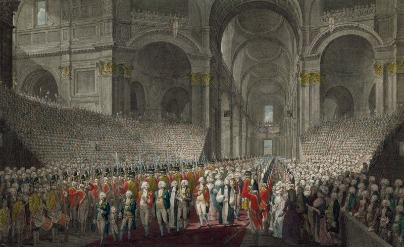Procissão Real em St Pauls Cathedral em St Georges Day, 1789 de English School