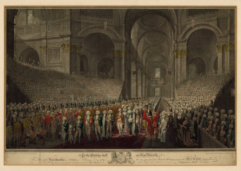 Procissão Real em St Pauls Cathedral em St Georges Day, 1789 de English School