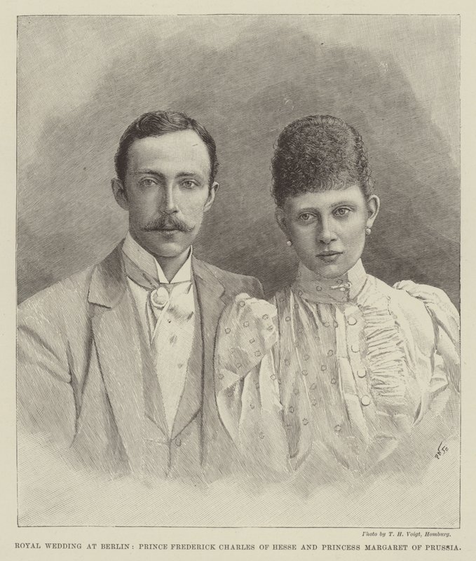 Casamento Real em Berlim, Príncipe Frederick Charles de Hesse e Princesa Margaret da Prússia (gravura) de English School