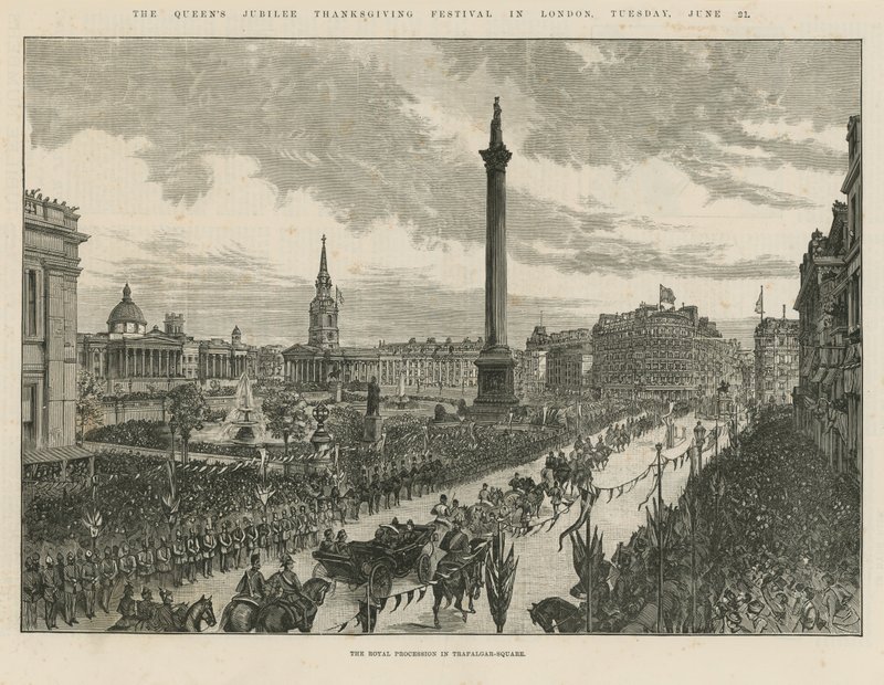 Procissão real em Trafalgar Square de English School