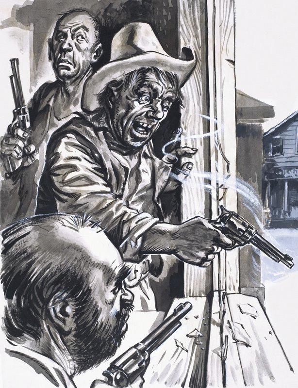 Ruffian Cowboys atirando da janela de English School