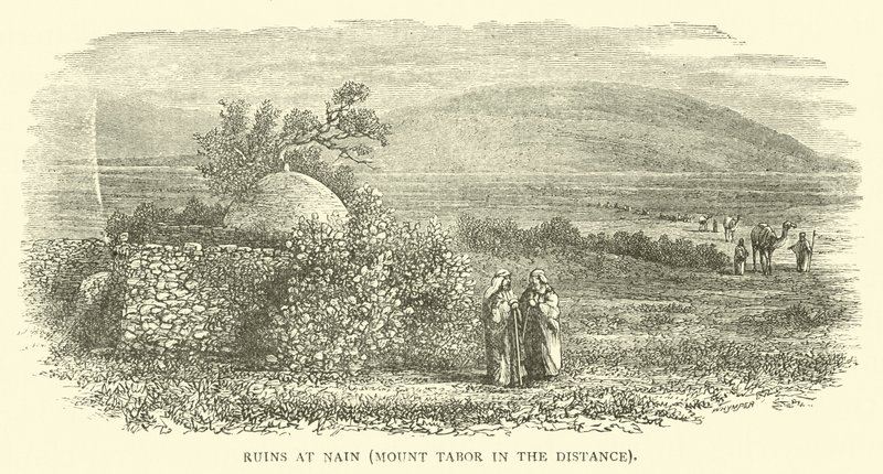 Ruínas em Nain, Monte Tabor à distância de English School
