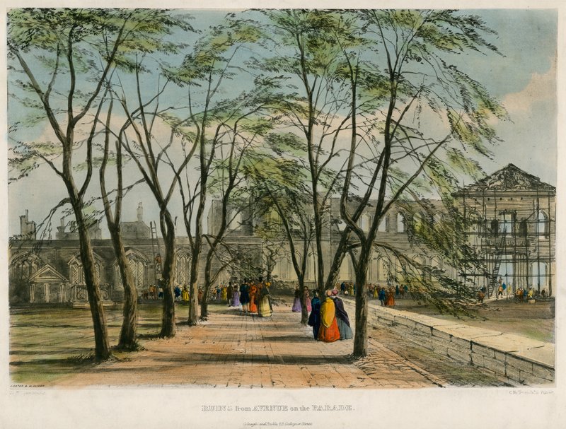 Ruínas da Avenida no Desfile, Tower of London Fire, 1841 de English School