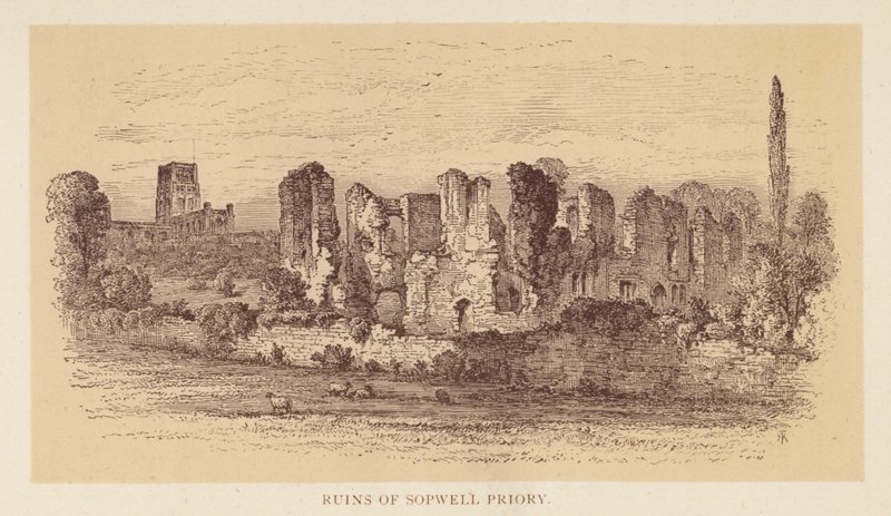 Ruínas do Priorado de Sopwell (litografia a cores) de English School