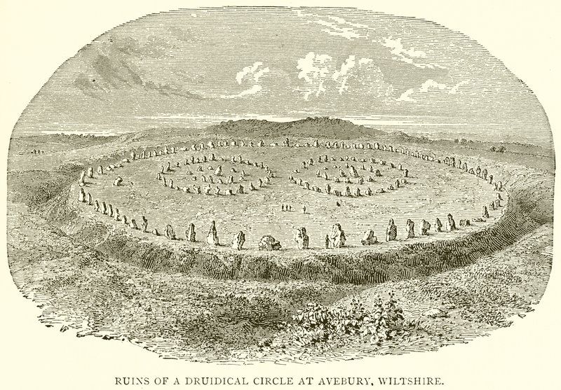 Ruínas de um círculo druídico em Avebury, Wiltshire de English School