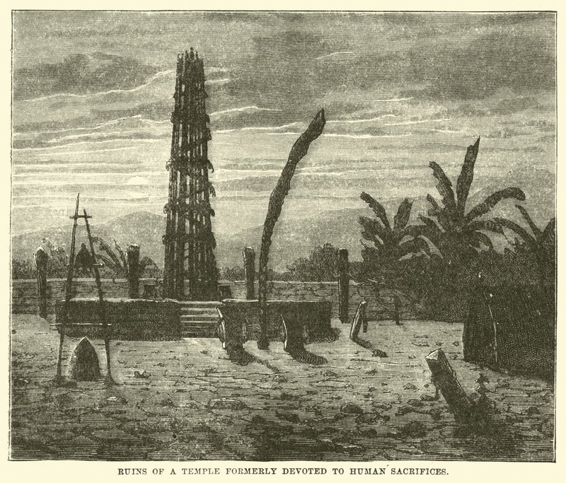 Ruínas de um templo anteriormente dedicado a sacrifícios humanos de English School