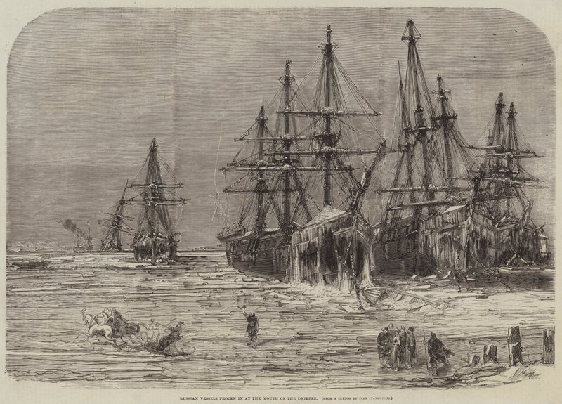 Navios russos congelados na Boca do Dnieper (gravura) de English School