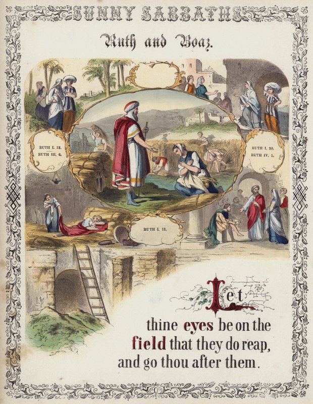 Ruth e Boaz (gravura colorida) de English School