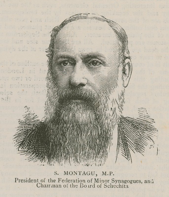 S Montagu, MP, Presidente da Federação das Menores Sinagogas e Presidente do Conselho de Schechita de English School