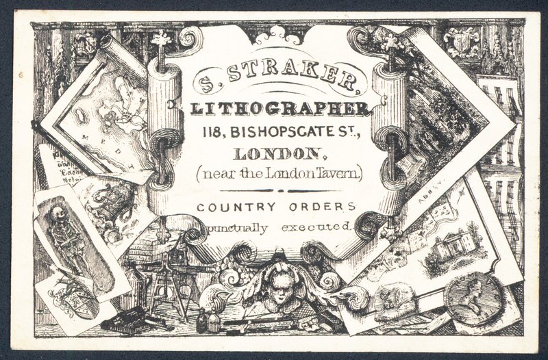 S Straker, litógrafo, cartão comercial de English School