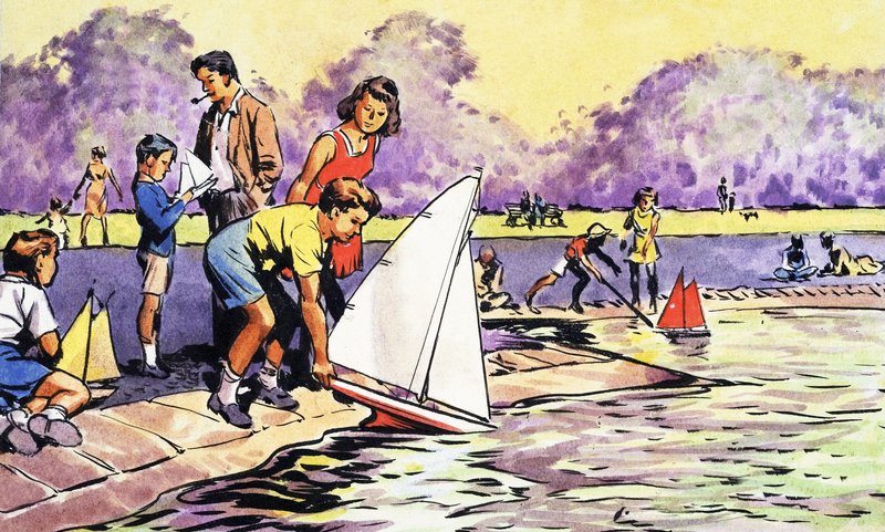 Barcos à vela na lagoa redonda, Kensington Gardens de English School