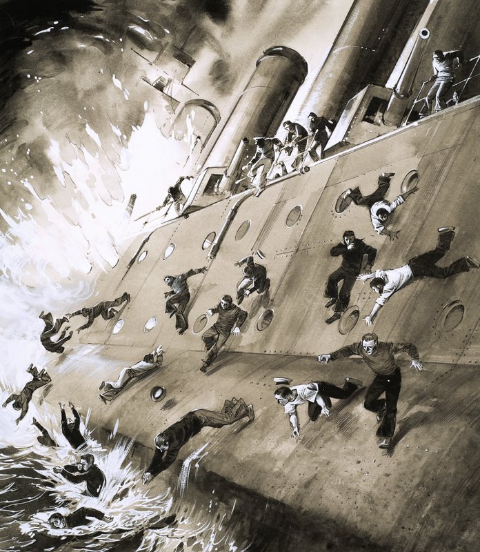 Marinheiros que escaparam do HMS Natal, que pegou fogo em Cromerty Firth em 1915 de English School