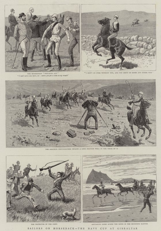 Sailors on Horseback, the Navy Cup at Gibraltar (gravura) de English School