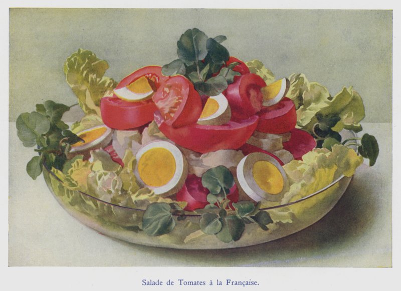 Salada de tomate francesa (litografia a cores) de English School