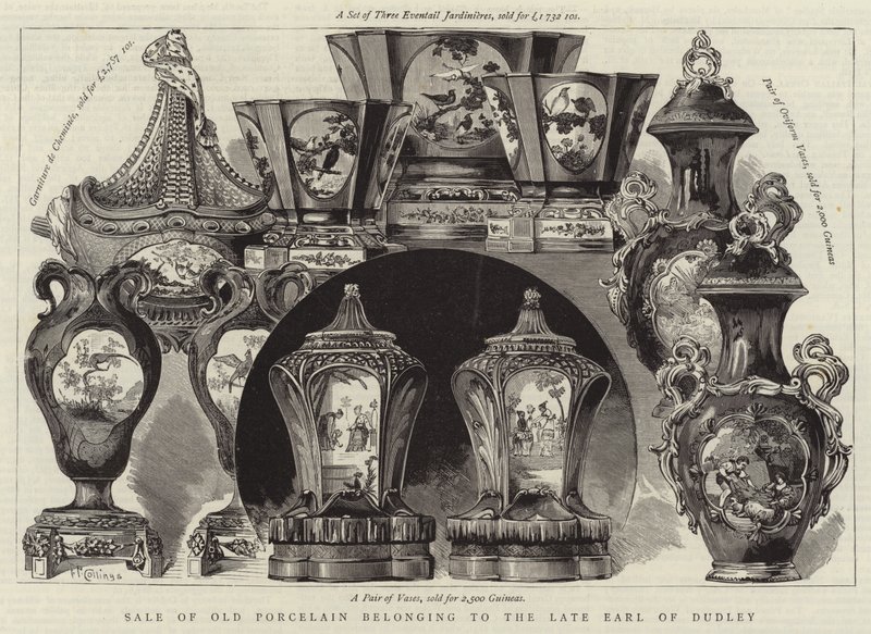 Venda de Porcelana Antiga pertencente ao Conde de Dudley (gravura) de English School