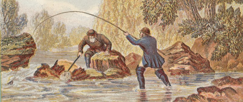 Pesca do salmão (lito a cores) de English School