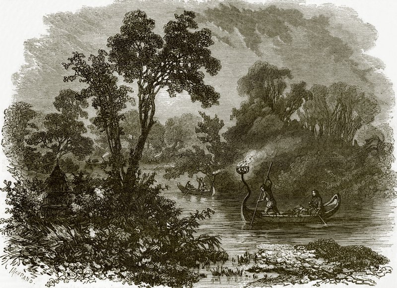 Índios salteaux pesca de fogo de English School