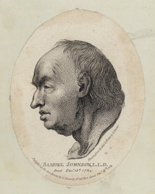 Samuel Johnson, escritor e lexicógrafo inglês (gravura) de English School