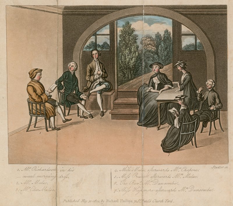 Samuel Richardson lendo Gradison no Grange, Fulham, Londres de English School