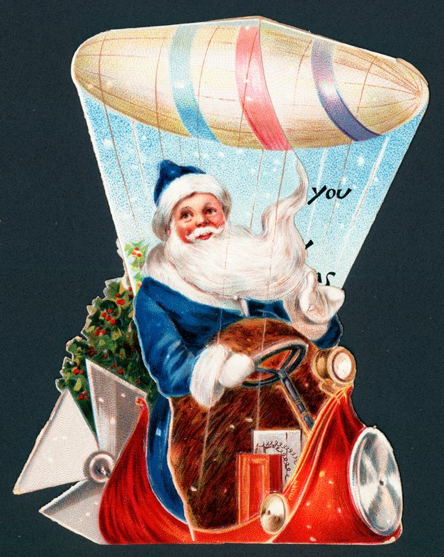 Dirigível de condução de Papai Noel, cartão de Natal de English School