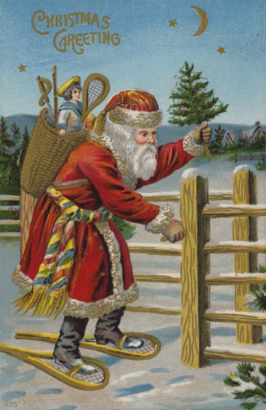Papai Noel em sapatos de neve (chromolitho) de English School